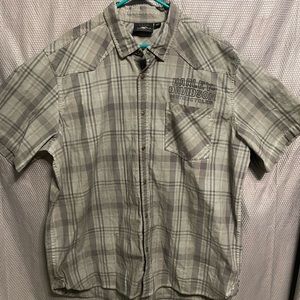 Harley-Davidson Men’s Plaid Casual Button Down Shirt with Printed Logos 3XL
